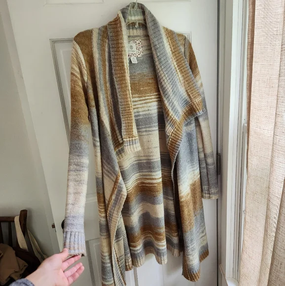 Cozy Striped Cardigan - Brown, Blue And Cream - Picture 3 of 6